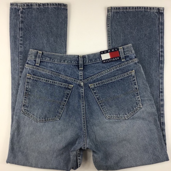 Vintage Tommy Hilfiger jeans boot cut spell out flag faded 80s 90s y2k size 29 - Picture 4 of 11